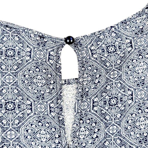 Womens L Rose & Rhyme Blue Cap Sleeves Elegant Design High-Low Pearl Keyhole Top - Picture 8 of 12